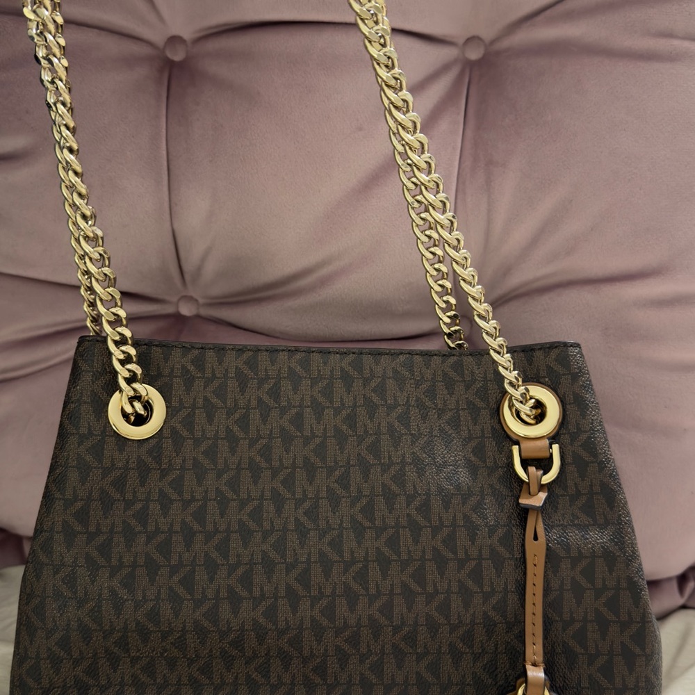 Michael Kors Dark Brown Shoulder Bag with Gold Chain